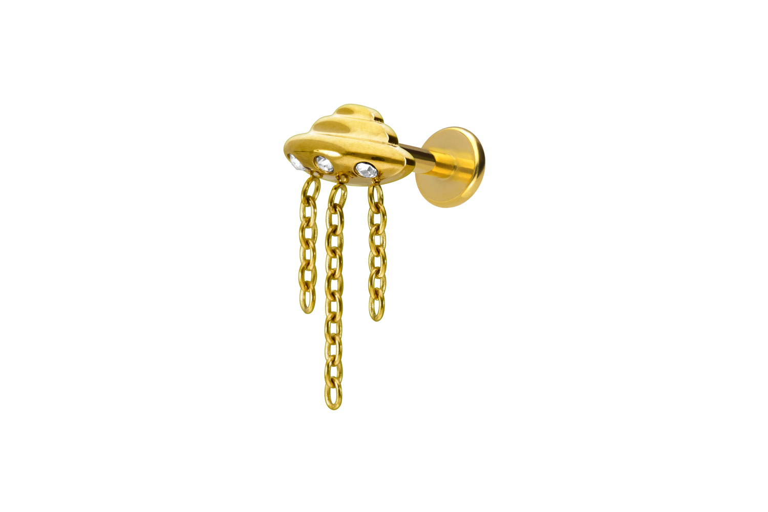 Titan Labret Piercing mit Innengewinde UFO + KETTE + KRISTALLE